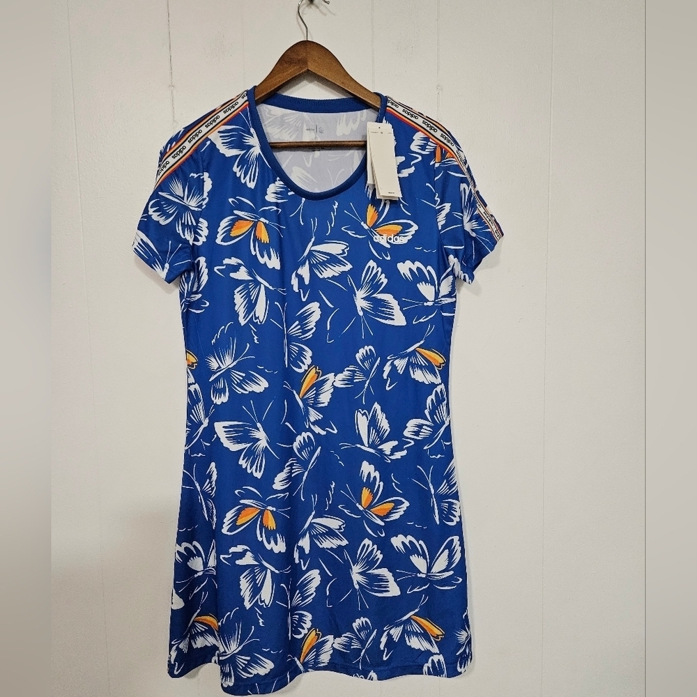 NWT ADIDAS X FARM RIO Butterfly Print Mini Dress Blue - Picture 4 of 10